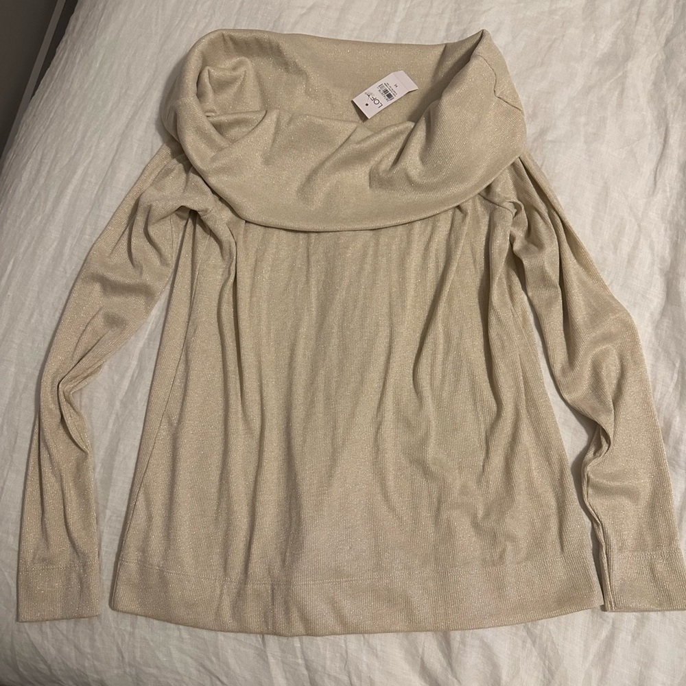NWT Loft gold glitter cowl neck top size medium